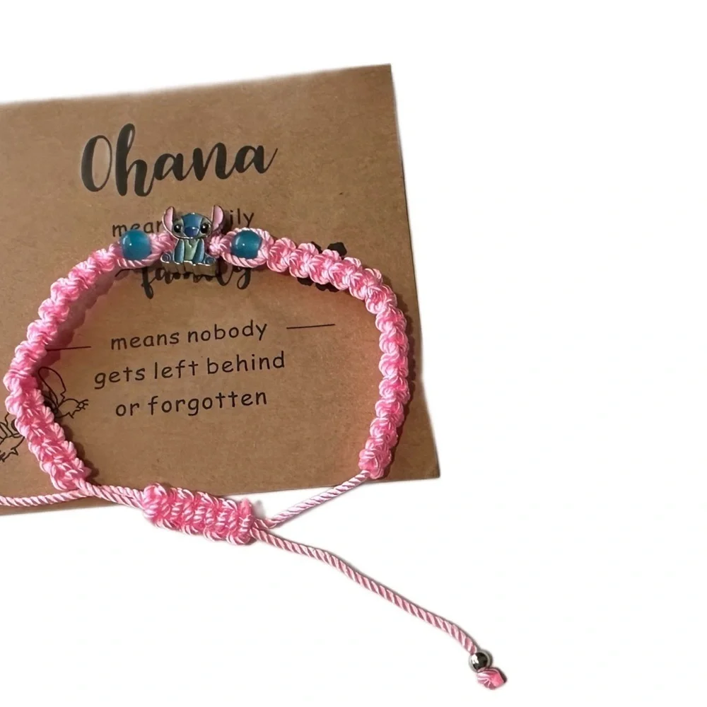 Stitch Adjustable Braided Bracelet with Beads. Ohana Cards Included